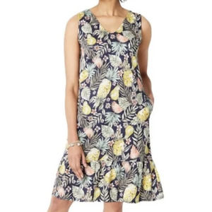 NWT J Jill Size Small Sleeveless Carribean Print Flounced Hem Knee Length Dress